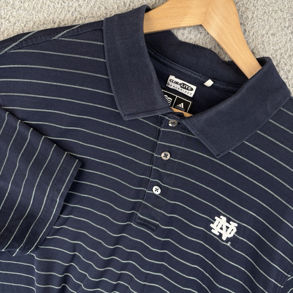 Notre Dame Polo Shirt Mens‎ XL Navy Adidas Striped Golf Short Sleeve Casual